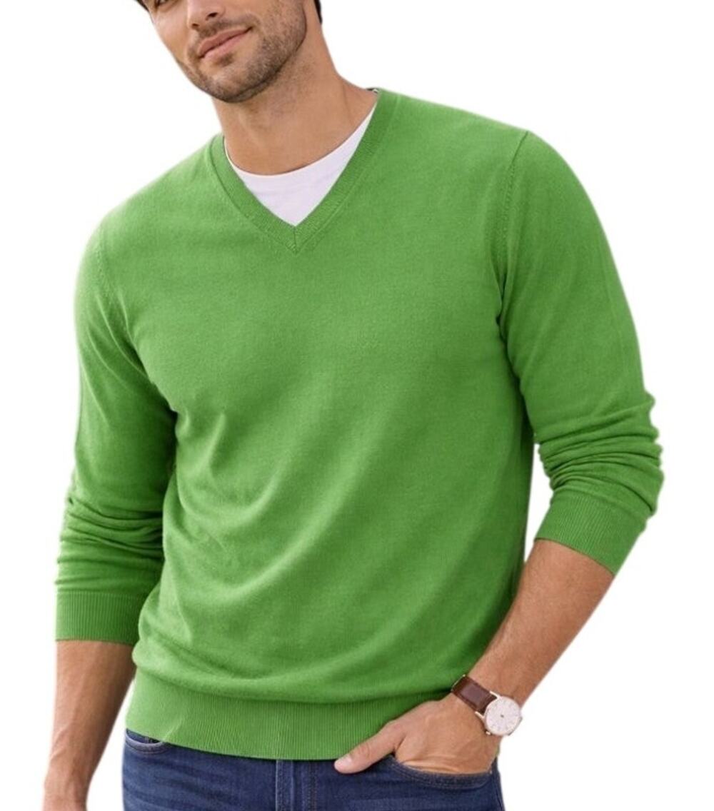 Vintage Marbas Mens V-Neck Merino Wool Sweater Small Green Preppy Ivy Classic